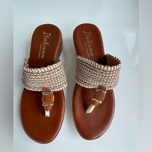 Italian Shoemakers Brown and Cream Woven Sandals